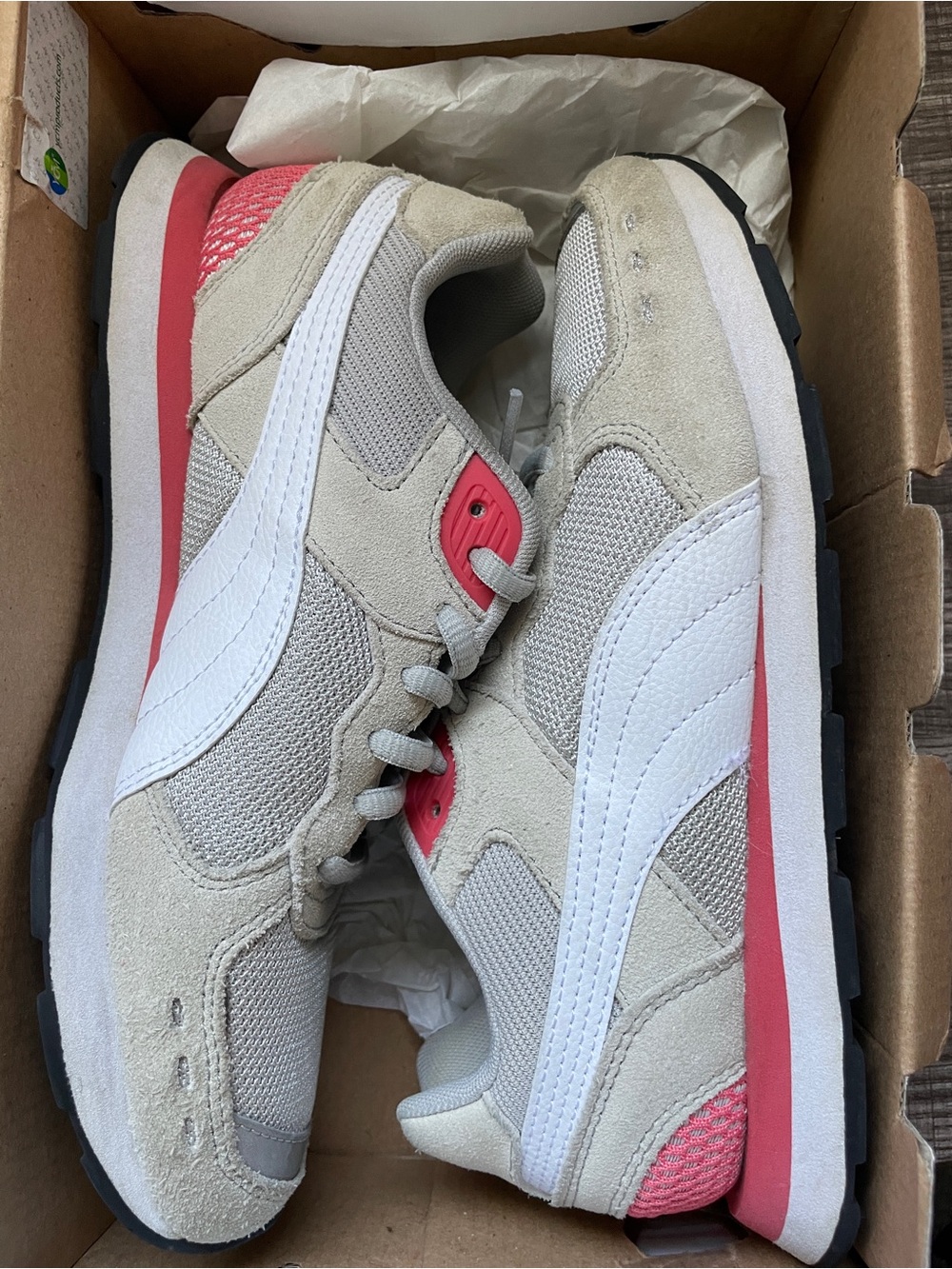 Puma Beige White Pink Retro Running Sneakers